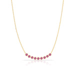 A Birthstone Arc Layering Necklace – Yellow Gold in Pink Tourmaline – October on a white background.