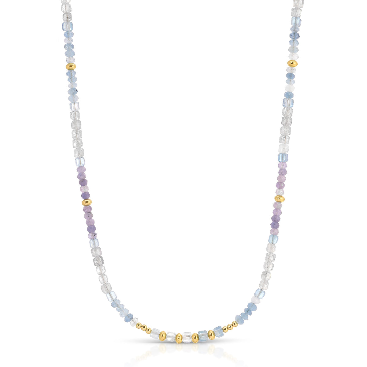 An Endless Summer Necklace - Blue Lagoon on a white background. 
