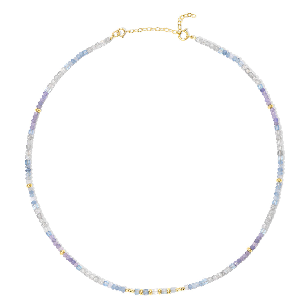 An Endless Summer Necklace - Blue Lagoon on a white background. 