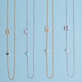 Pavé Monogram Necklace with Birthstone - Aquamarine