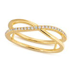 A Criss-Cross Diamond Duo Ring in yellow gold on a white background. 
