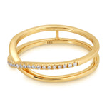 A Criss-Cross Diamond Duo Ring in yellow gold on a white background. 