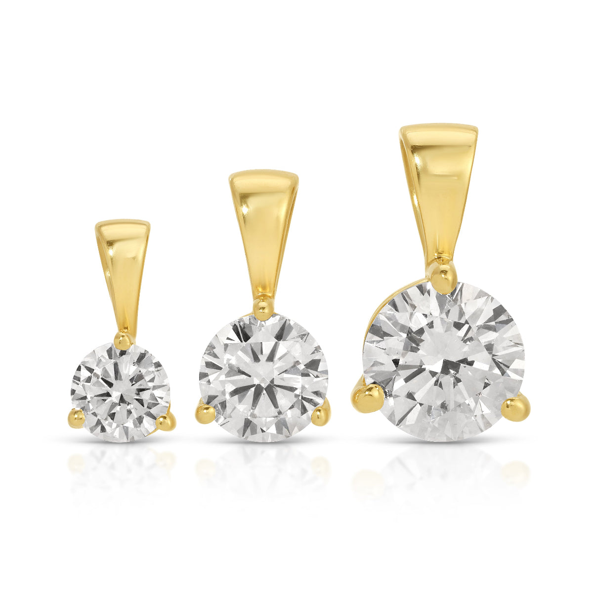 A Duchess Diamond Pendant, Princess Diamond Pendant and Queen Diamond Pendant on a white background. 