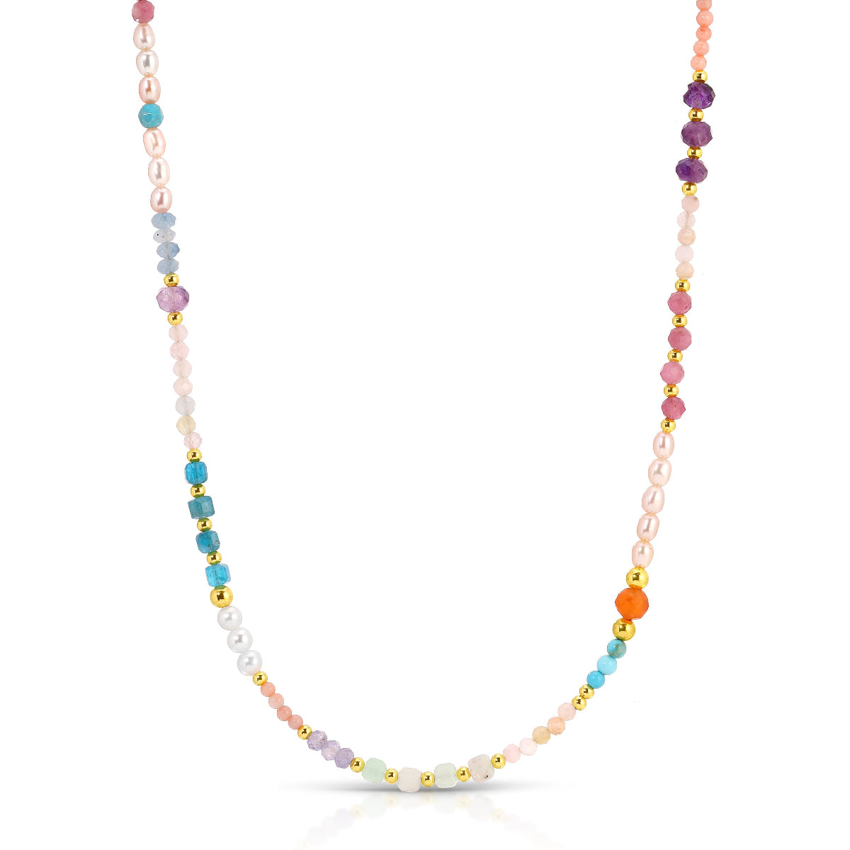 An Endless Summer Necklace - Capri on a white background. 