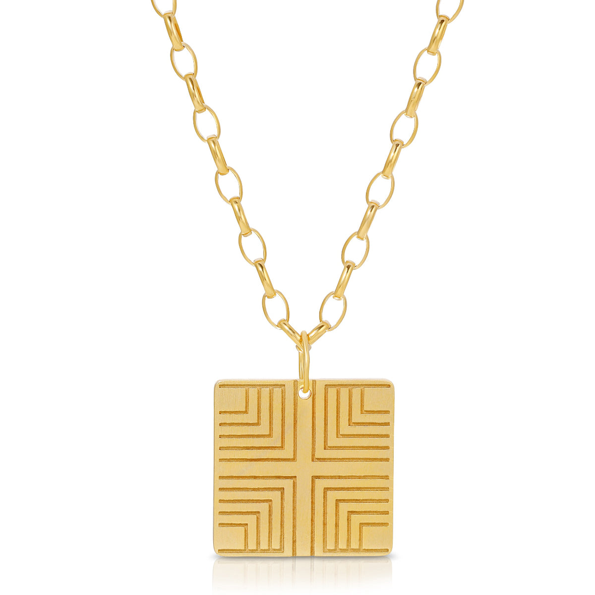 Virtues Pendant - Square in yellow gold vermeil on a white background. 