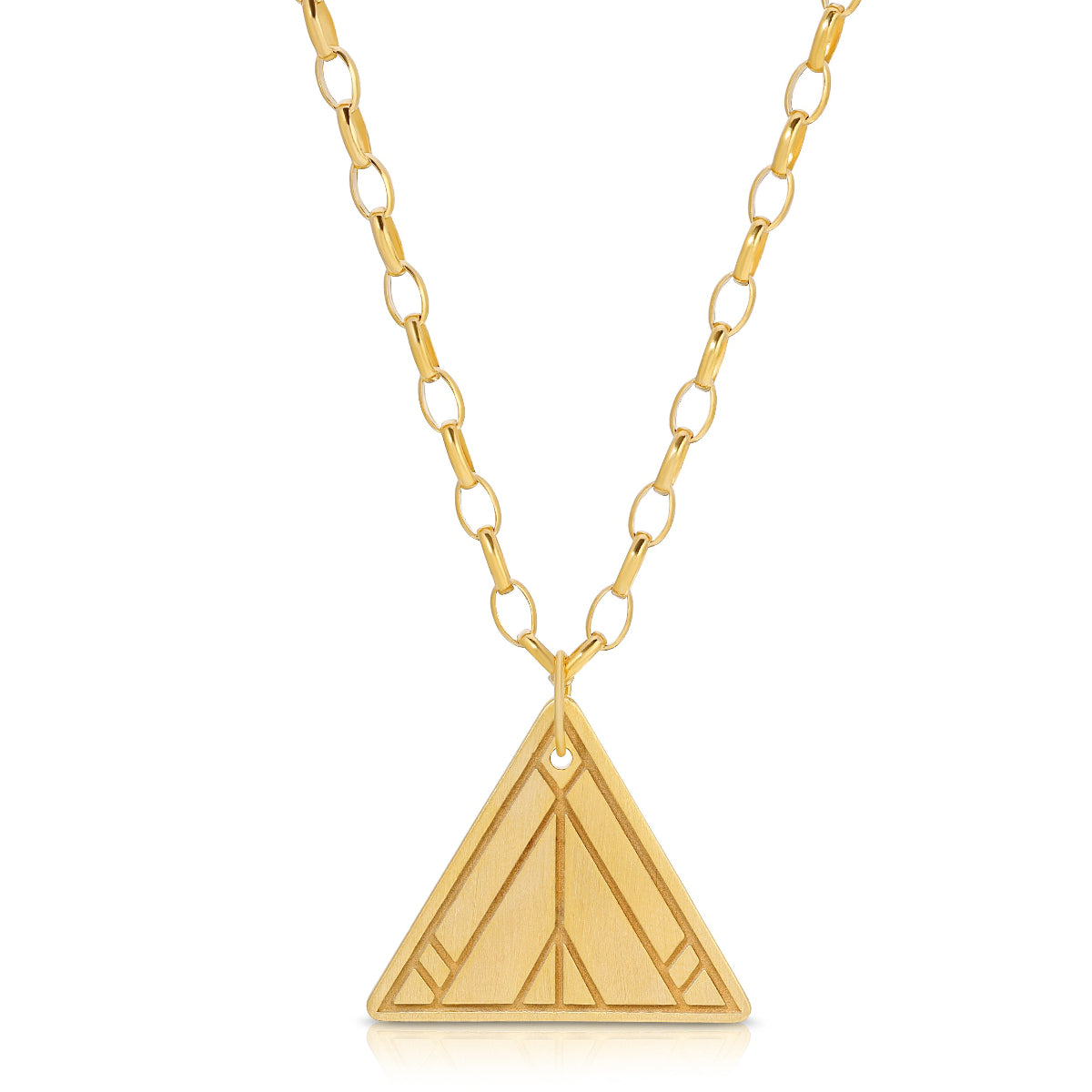 Virtues Pendant - Triangle in yellow gold vermeil on a white background. 