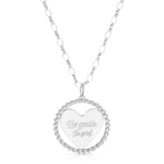 A sterling silver Be Gentle in Grief Necklace on a white background. 