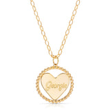 A yellow gold Be Gentle in Grief Necklace with the engraved name ‘Georgie' on a white background. 