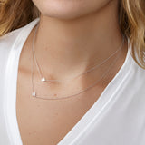 14k Gold Asymmetrical Charm Necklace - Pavé Heart