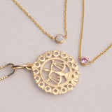 14K Gold Asymmetrical Birthstone Necklace - Opal (October)
