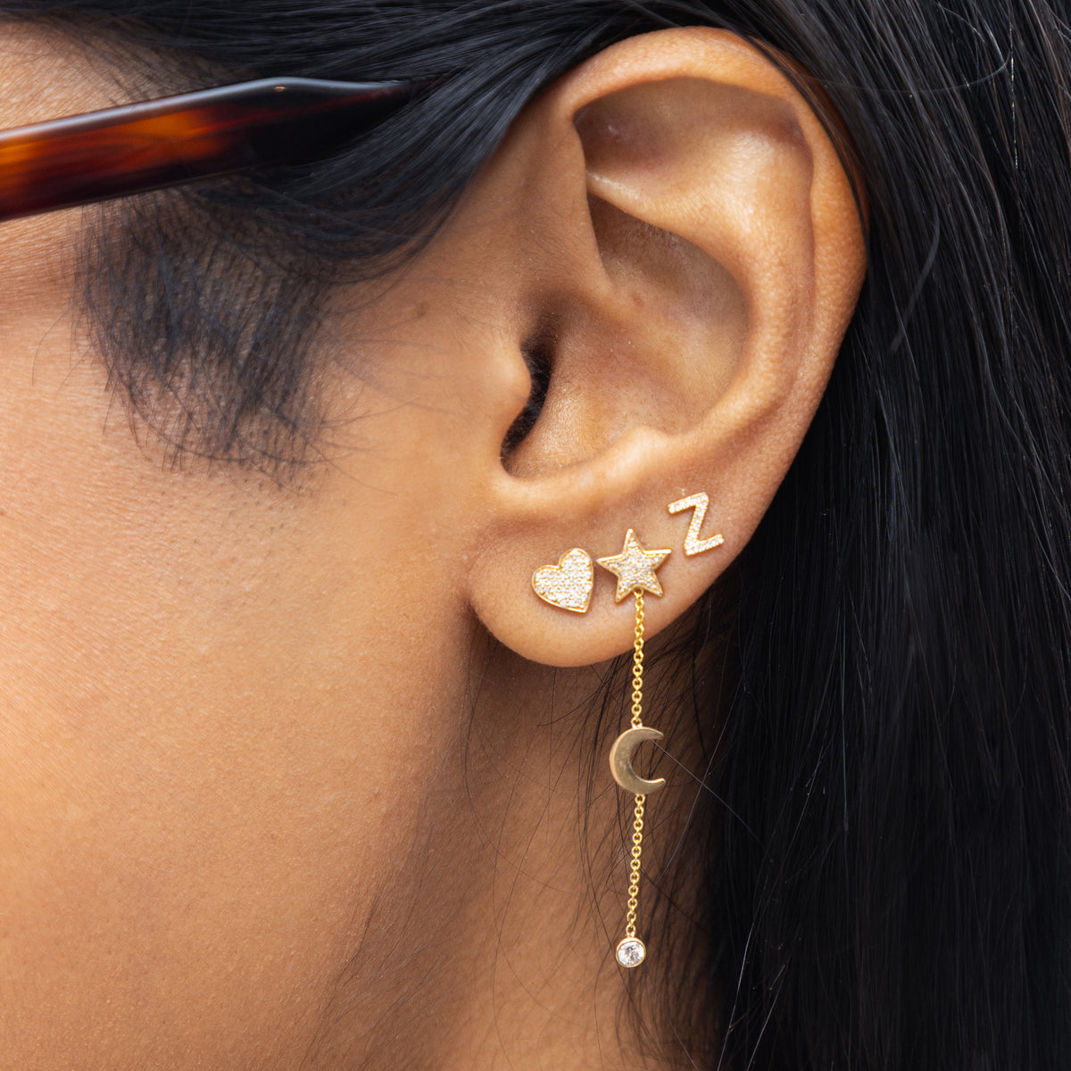 14k Gold Pave Letter Stud Earring | Maya Brenner