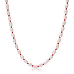 Maya Brenner Cabana Pearl Necklace — freshwater rice pearl and red bead beaded necklace with gold fill clasp