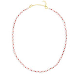 Maya Brenner Cabana Pearl Necklace with gold fill spring ring clasp and 2-inch extender chain, freshwater pearl and red bead beaded necklace