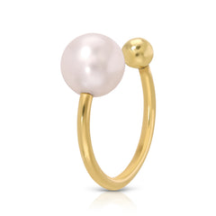 Maya Brenner Solitaire Pearl Ear Cuff — 14k gold ear cuff with single 5mm freshwater pearl and gold end-cap bead, no piercing required