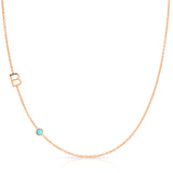 Monogram Necklace with Birthstone - Turquoise