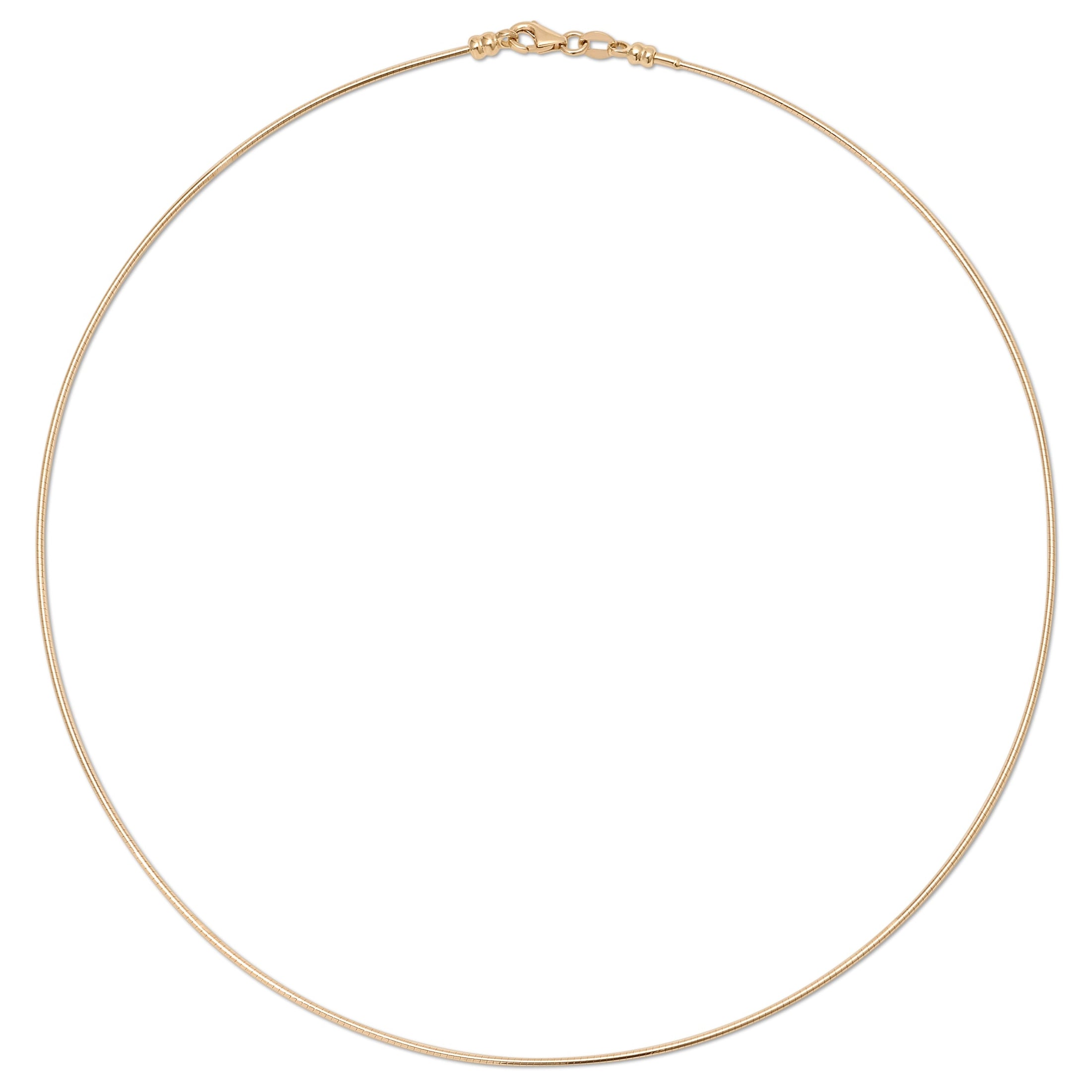 Gold omega chain necklace on a white background