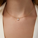 Close-up of a neck wearing an Omega Chain with a Queen Diamond Pendant. 