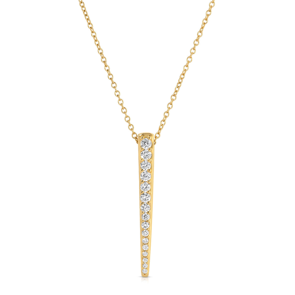 A Love Struck Diamond Necklace in yellow gold on a white background. 