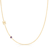 Pavé Monogram Necklace with Birthstone - Amethyst