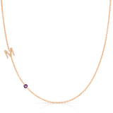 Pavé Monogram Necklace with Birthstone - Amethyst