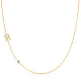 Pavé Monogram Necklace with Birthstone - Aquamarine