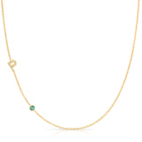 Pavé Monogram Necklace with Birthstone - Emerald