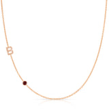 Pavé Monogram Necklace with Birthstone - Garnet