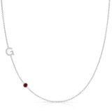Pavé Monogram Necklace with Birthstone - Garnet