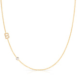 Pavé Monogram Necklace with Birthstone - Moonstone