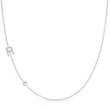 Pavé Monogram Necklace with Birthstone - Moonstone