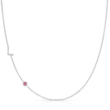 Pavé Monogram Necklace with Birthstone - Pink Tourmaline