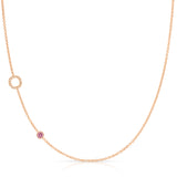 Pavé Monogram Necklace with Birthstone - Pink Tourmaline