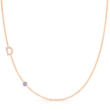 Pavé Monogram Necklace with Birthstone - Tanzanite