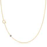 Pavé Monogram Necklace with Birthstone - Tanzanite