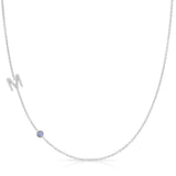 Pavé Monogram Necklace with Birthstone - Tanzanite