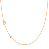 Pavé Monogram Necklace with Birthstone - Turquoise