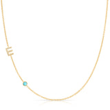 Pavé Monogram Necklace with Birthstone - Turquoise