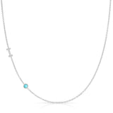 Pavé Monogram Necklace with Birthstone - Turquoise