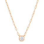 A C'est Moi Deco Necklace in rose gold on a white background. 