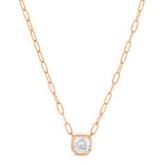 A C'est Moi Deco Necklace in rose gold on a white background.
