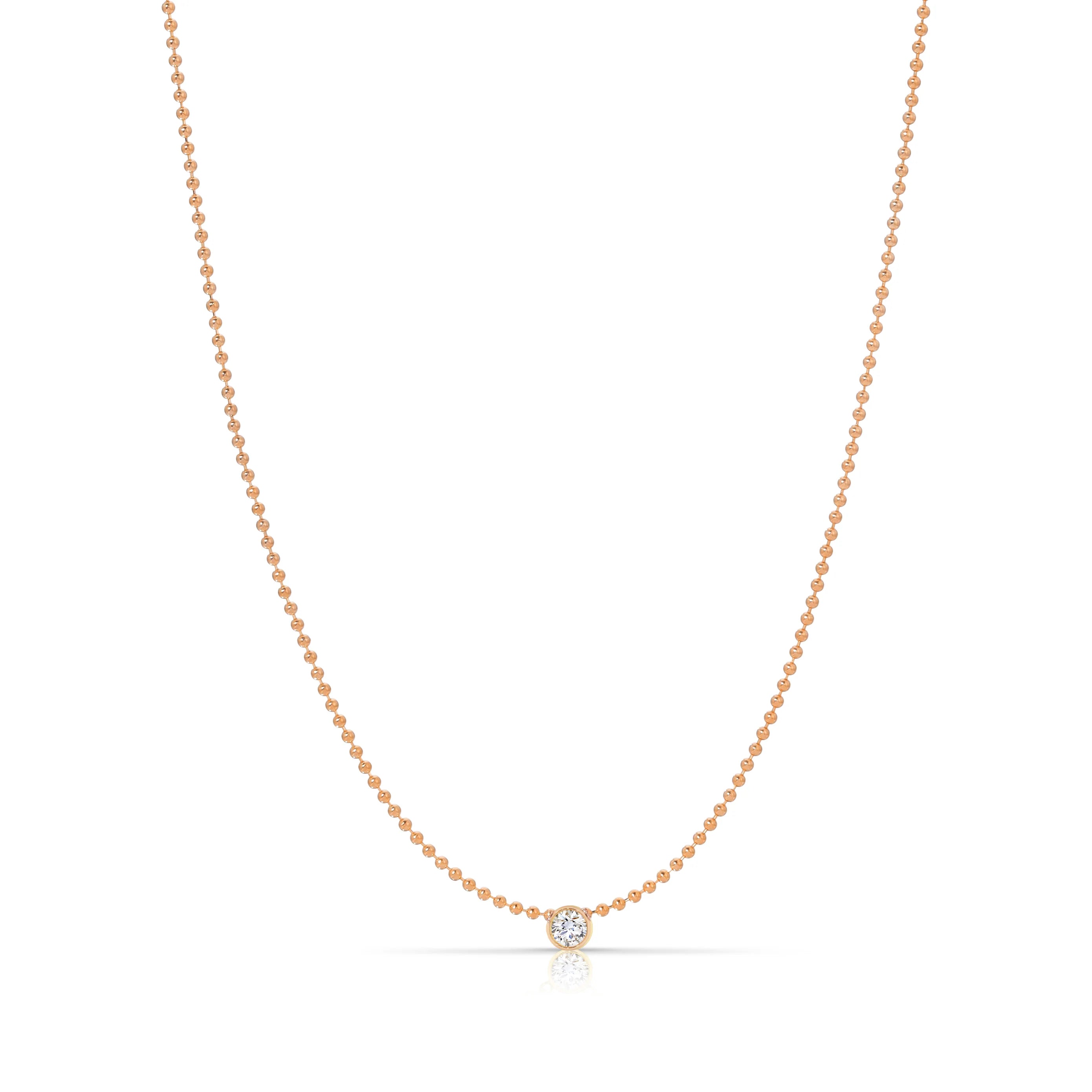 A Single Birthstone Layering Necklace - Rose Gold in Diamond on a white background. 