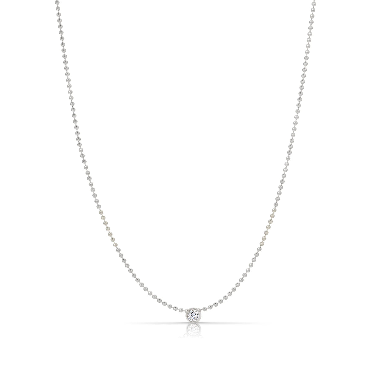 A Single Birthstone Layering Necklace - White Gold in Diamond on a white background.