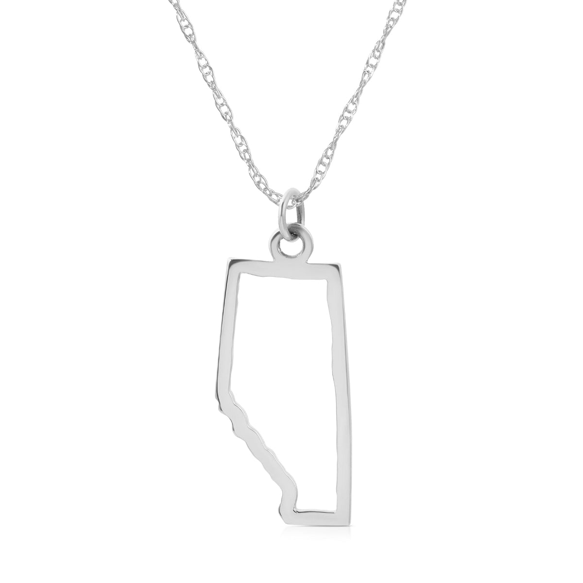An Alberta pendant necklace in sterling silver on a white background. 