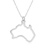 An Australia pendant necklace in sterling silver on a white background. 