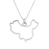 A China pendant necklace in sterling silver on a white background. 
