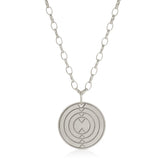 Virtues Pendant - Circle in sterling silver on a white background. 