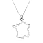 A France pendant necklace in sterling silver on a white background. 