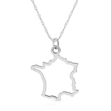 A France pendant necklace in sterling silver on a white background. 