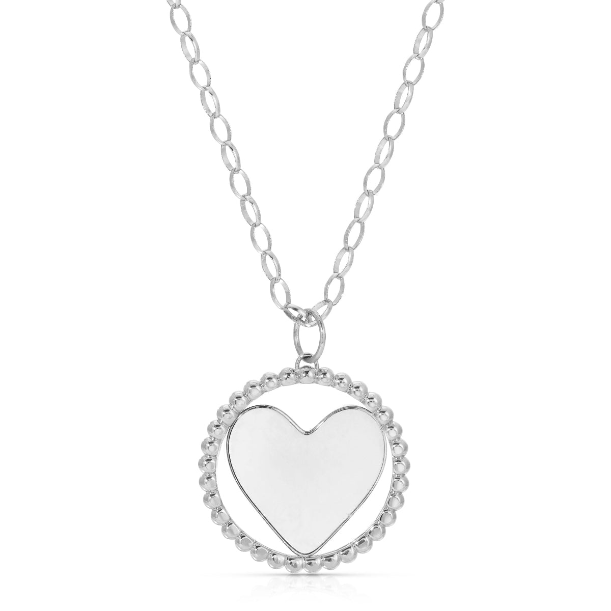 A sterling silver Be Gentle in Grief Necklace showing the side with space for engraving, on a white background. 