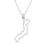 A Japan pendant necklace in sterling silver on a white background. 